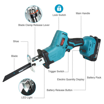 Cordless Reciprocating Saw,Compact Brushless Reciprocating Saws Kit with 2.0Ah Battery and Charger,One-Handed,Tool-free Blade Change,2 Saw Blads for - WoodArtSupply