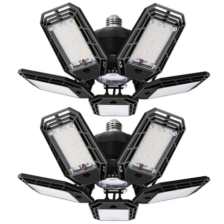 suyncyi 2 Pack LED Garage Light, 150W Ultra Bright Shop Light with 5 Adjustable Panels,15000LM 6500K E26/E27 Deformable Ceiling Lights for Garage, suyncyi