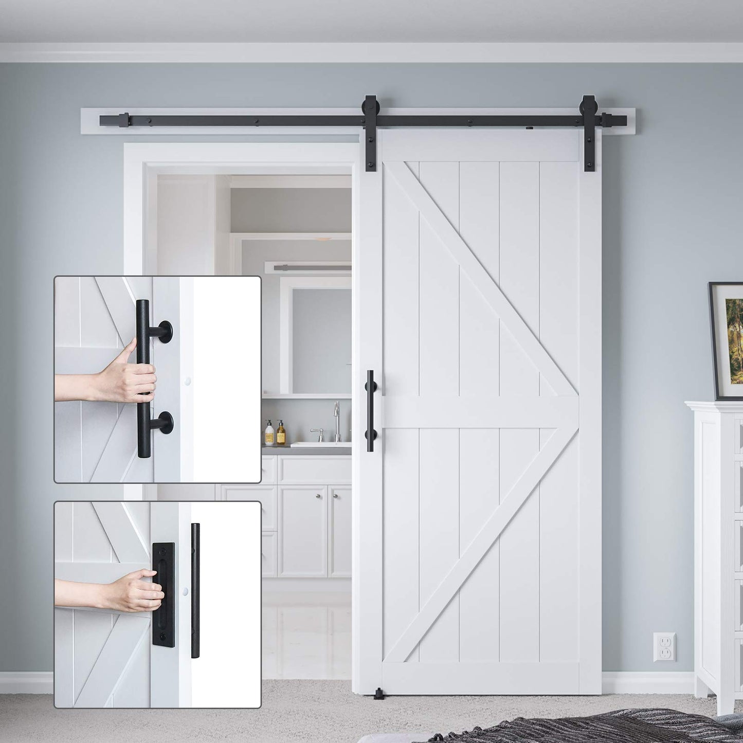 COSHOMER 36in x 80in MDF Sliding Barn Door with 6.6ft Barn Door Hardware Kit & Handle, Pre-Drilled Holes Easy Assembly -Solid Wood Slab Inside - WoodArtSupply