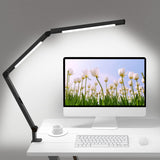 LED Desk Lamp with Clamp, Architect Desk Lamp with Dual Light and Adjustable Swing Arm, Clip-on Eye-Care 4 CCT Modes & 5 Brightness Levels Table Micomlan