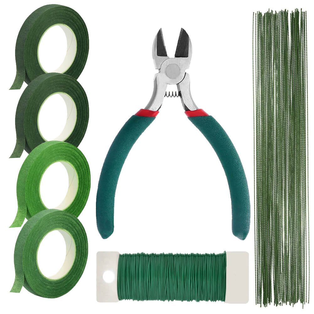 Paxcoo Floral Tape and Floral Wire Arrangement Tools Kit with Wire Cutter 26 Gauge Stem Wire and 22 Gauge Paddle Wire for Bouquet Stem Wrap Florist - WoodArtSupply