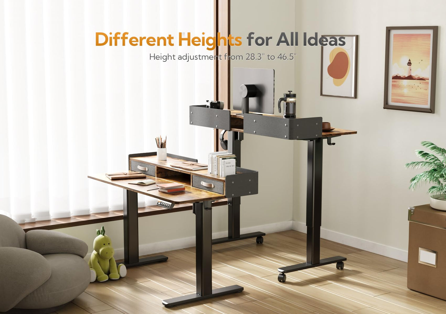 Claiks Standing Desk with Drawers, Stand Up Electric Standing Desk Adjustable Height, Sit Stand Desk with Storage Shelf and Splice Board, 48 Inch, Claiks