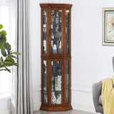 Hayiodda Corner Curio Glass Display Cabinet - Lighted Corner Curio China Cabinet with Mirrored Back, China Display Cabinet with Glass Doors and Hayiodda
