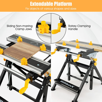 GOFLAME Portable Workbench, Multifunctional Folding Workstation with Tiltable Platform, 7-level Adjustable Height and Sliding Clamps, Welding Table
