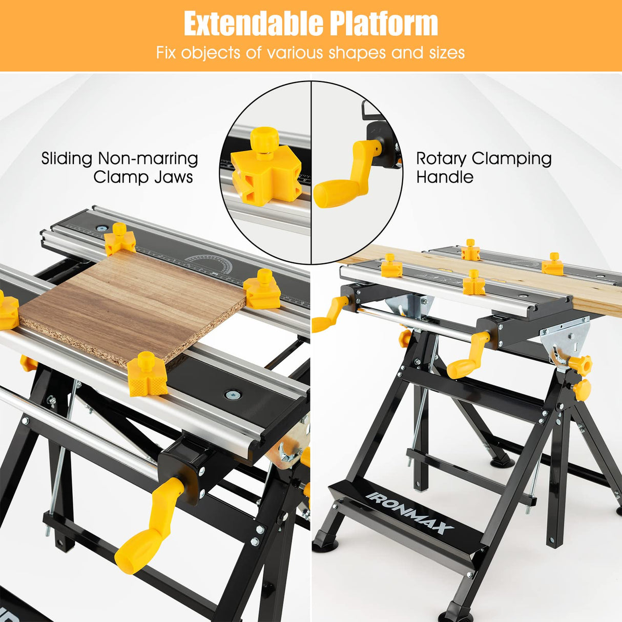 Toolsempire Portable Workbench, Folding Work Bench and Vise with 2 Rotary Handles, 7-Level Adjustable Height, 8 Sliding Clamps, Tiltable & Extendable Toolsempire