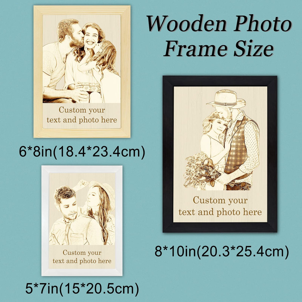Personalized Picture Frame Wood Engraved Custom Photo Text Hanging/Tabletop Plaque for Valentine's Mother’s & Father's Day Wedding Gift WQingot