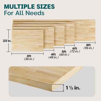 Bme Unfinished Hevea Solid Hardwood Butcher Block Countertop for DIY, Wood Desktop Table Top, Washer Dryer Counter Top, 6ft. L x 25"W, 1.5" Thick - WoodArtSupply