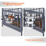 SEPTBOT Large Dog Kennel Indoor Furniture, 41 Inch Large Dog Crate with 360° Adjustable Feeder-2 Stainless Steel Bowls, Wooden Dog Cage Table for SEPTBOT