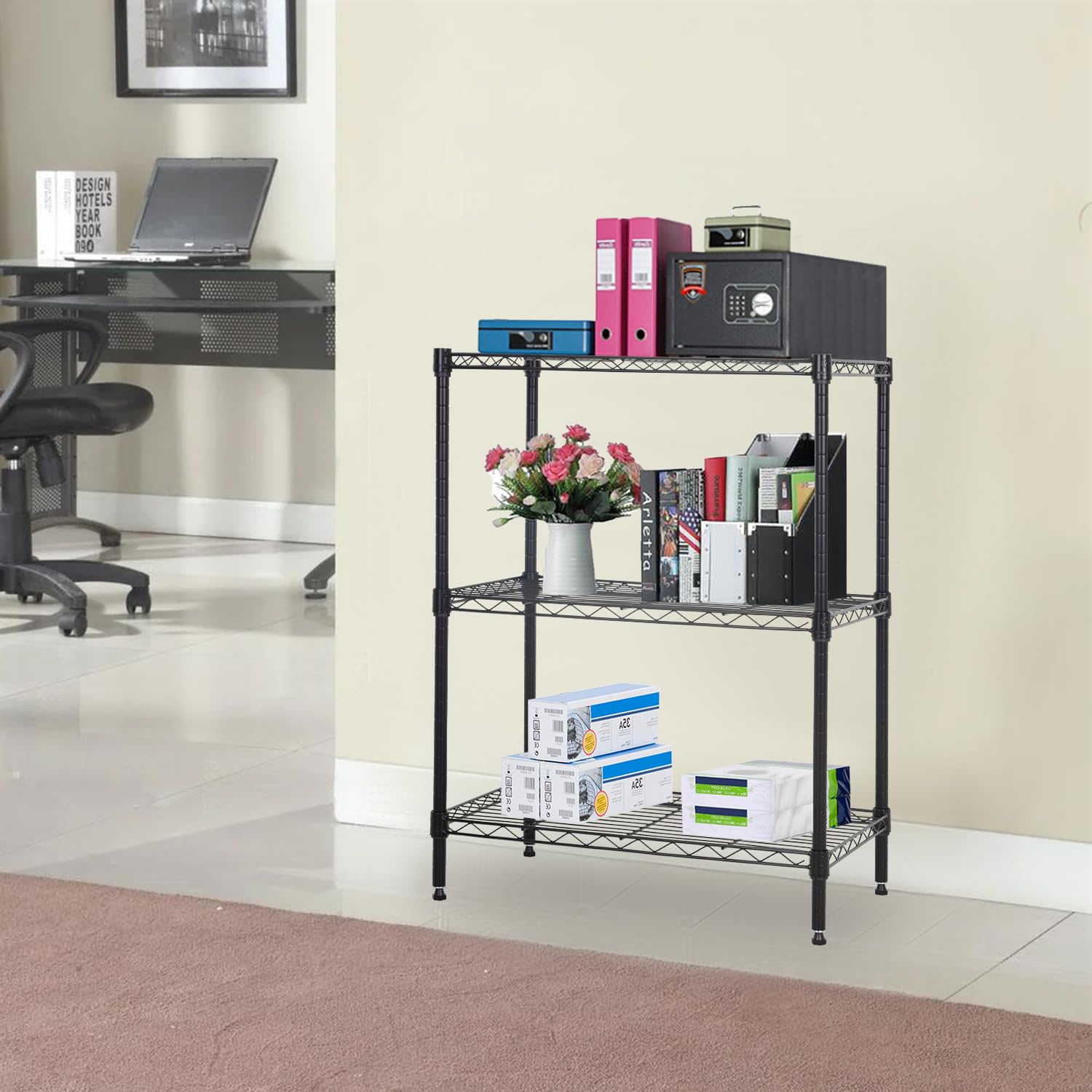 PayLessHere Wire Shelving Unit Heavy Duty Storage Rack Metal Shelf Garage Organizer Wire Rack with Casters (Black, 23" D x 13" W x 30" H) PayLessHere