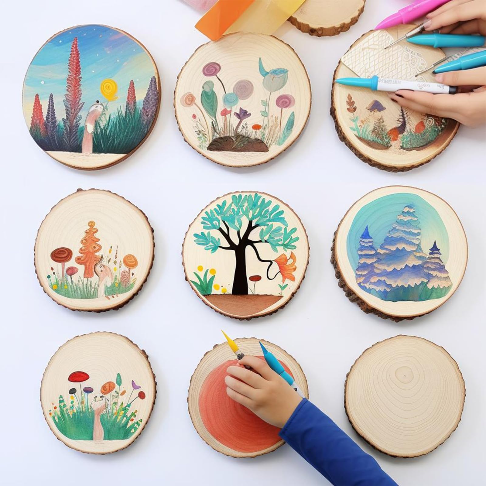 10Pcs Wood Slices, 5.5-6.3 inch Unfinished Natural Wood Slices, Large Wood  Circles with Bark, Rustic Round Wooden Slices for Centerpieces Wedding