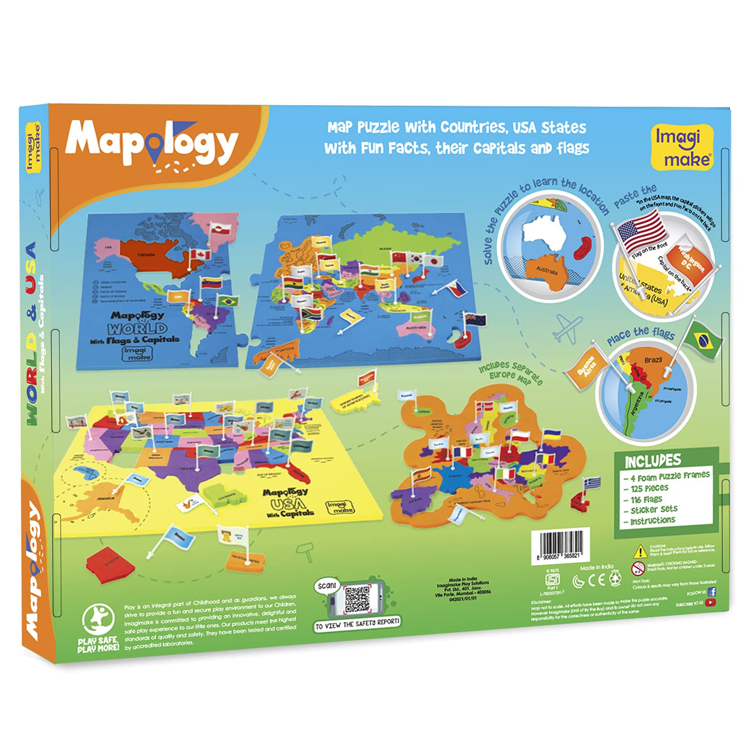 Imagimake Mapology United States & World Map Puzzle with Flags, Countries & Capitals | US Educational Toy for Kids 4-8 | Learn Geography Puzzle for Imagimake