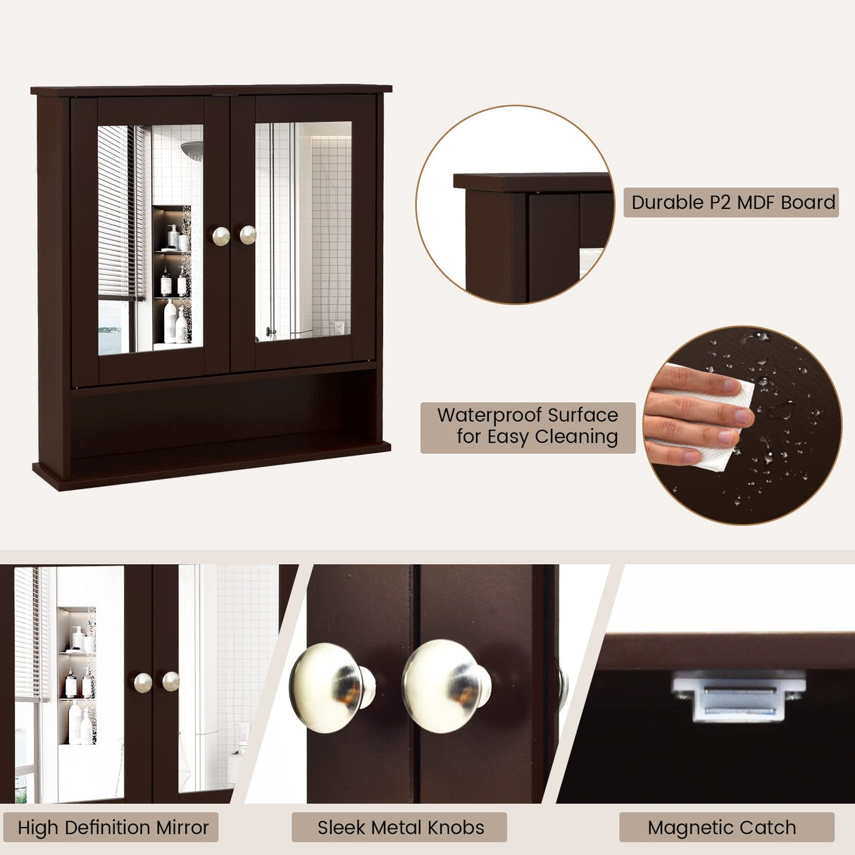 Byroce Bathroom Medicine Cabinet, Bathroom Wall Cabinet with 2 Mirror Doors & Adjustable Shelf, Over Toilet Storage, Wood Wall Mounted Storage WoodArtSupply