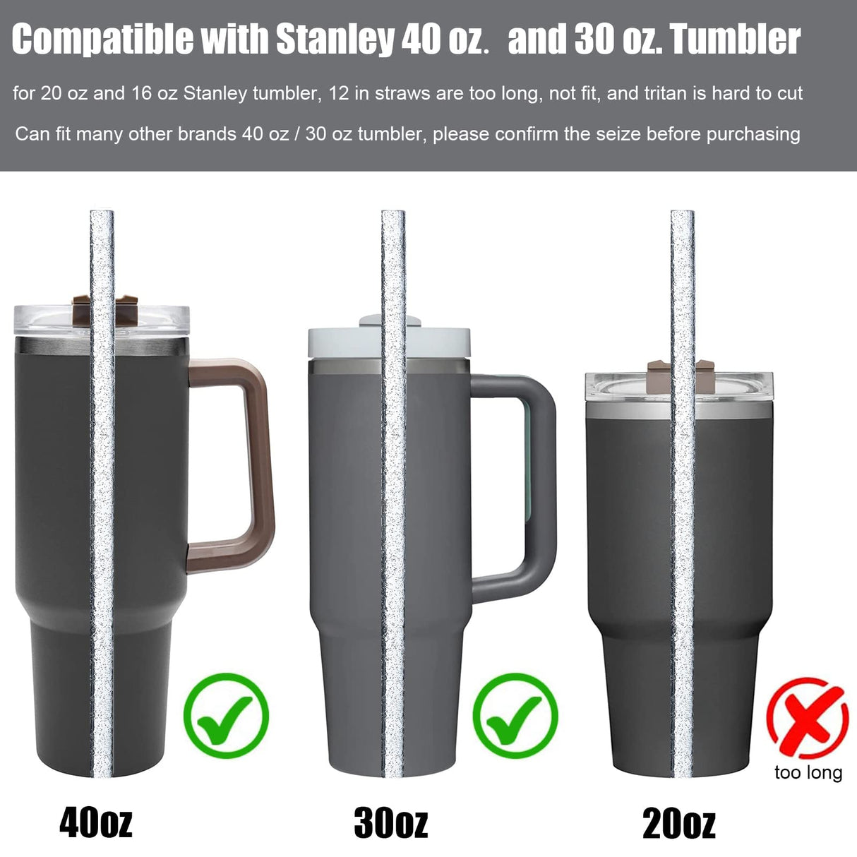 ALINK 10 Pack Color Replacement Straws for Stanley 40 oz 30 oz Tumbler, 12 in Long Reusable Plastic Glitter Straws for Stanley Cup Accessories, Half ALINK