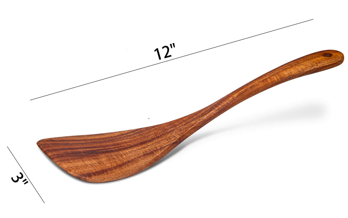 Jilla-hla Wooden Spatula Wooden Turner Acacia Wood,Long Handle Flat Frying Spatula Handmade for Kitchen Cookware (Frying Spatula) Jilla-hla