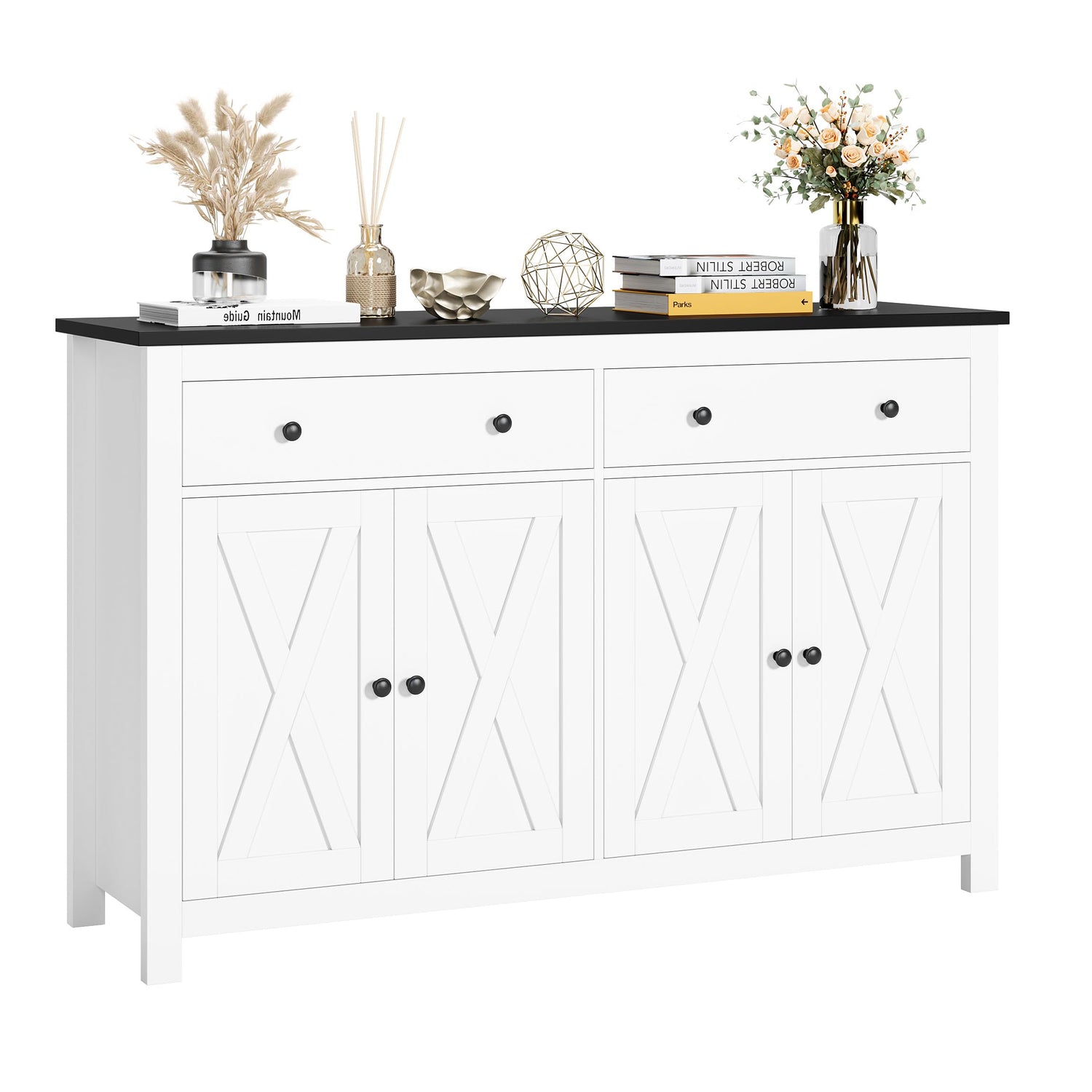 FOTOSOK Sideboard Buffet Cabinet with Storage, 55" Large Kitchen Storage Cabinet with 2 Drawers and 4 Doors, Wood Coffee Bar Cabinet Buffet Table for FOTOSOK