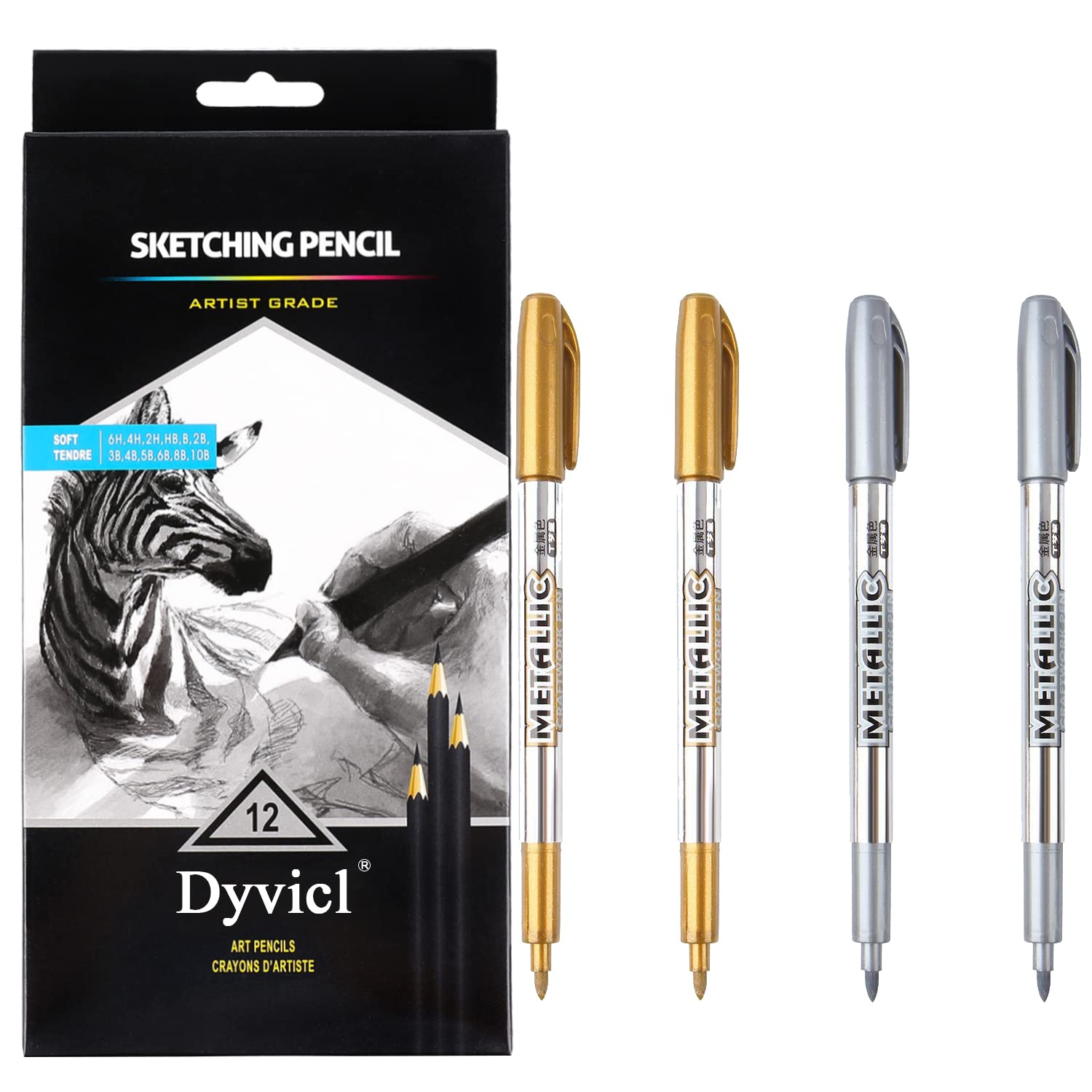 Dyvicl Silver Gold Pens and Sketching Pencils - WoodArtSupply