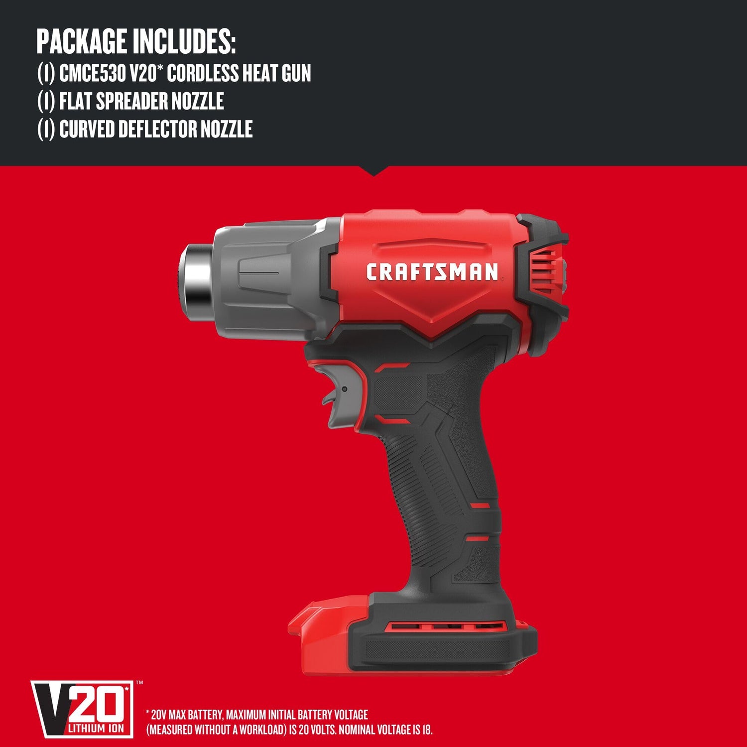 CRAFTSMAN V20 Cordless Heat Gun, Up to 950 Degrees F, Bare Tool Only (CMCE530B) Craftsman