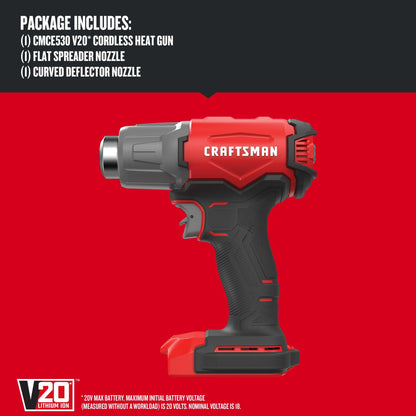 CRAFTSMAN V20 Cordless Heat Gun, Up to 950 Degrees F, Bare Tool Only (CMCE530B) - WoodArtSupply