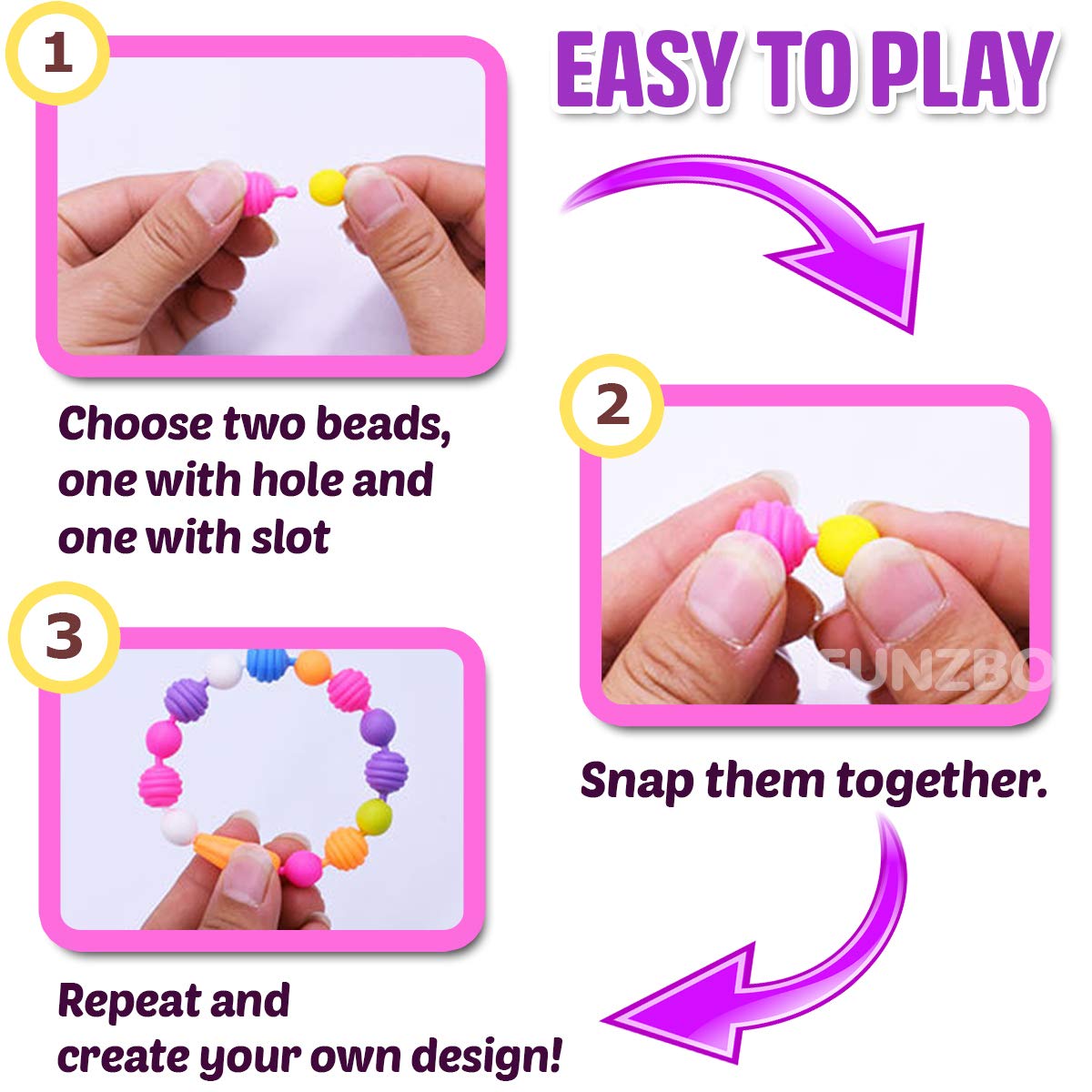 FUNZBO 620+ Snap Pop Beads Kit- Kids Jewelry Making Kit with Bracelets, Headbands & Rings, Arts and Crafts Kit, Crafts for Kids Ages 4-8, Crafts for FUNZBO