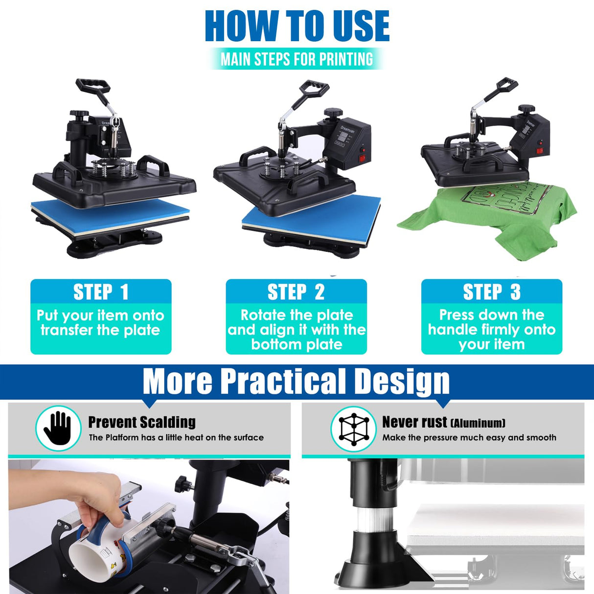 Heat Press Machine for Tshirts, 5 in 1 Heat Transfer Machine, 12" X 15" Heat Printing Press for Sublimation Combo with 360 Degree Rotation Swing Away AKEYDIY
