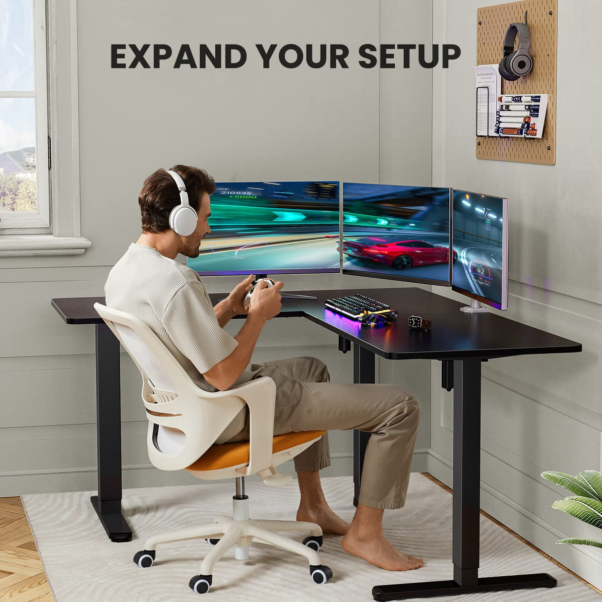 ErGear L-Shaped Electric Standing Desk, 63 inches Double Motor Height Adjustable Sit Stand up Corner Desk, Large Home Office Desk Computer ErGear