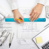 Stainless Steel Ruler and Metal Rule Kit with Conversion Table (Blue, 12 Inch, 6 Inch) EBOOT