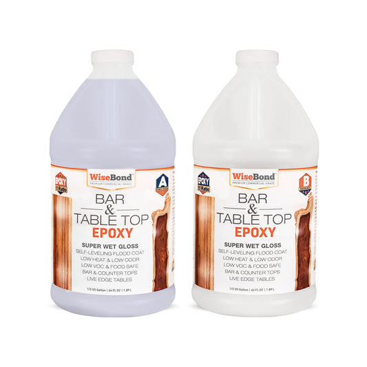 WiseBond - Clear Table Top Epoxy Resin Kit, Crystal Clear Epoxy Resin Kit for Countertops, Bars & Tables, 2 Part Epoxy with 1:1 Ratio Clear Epoxy - WoodArtSupply