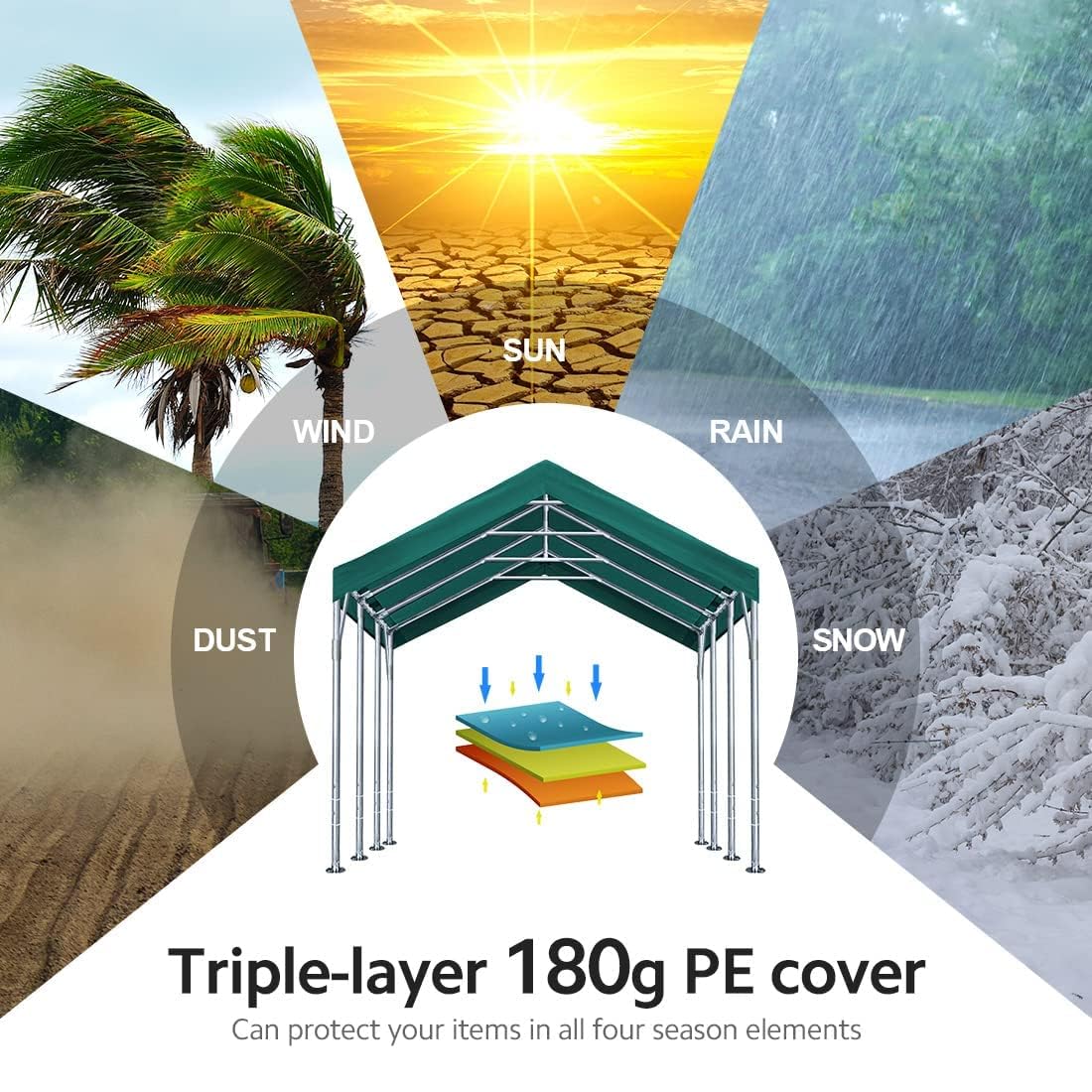 ADVANCE OUTDOOR 12x20 ft Heavy Duty Carport Car Canopy Garage Boat Shelter Party Tent, Adjustable Peak Height from 9.5ft to 11ft, Green ADVANCE OUTDOOR