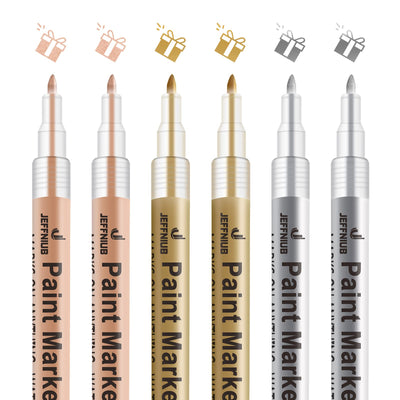 JEFFNIUB Gold Paint Pens with Silver, Rose Gold Acrylic Paint Pens for Rock Painting, Wood, Fabric, Glass, Canvas, Scrapbooking, Card DIY Metallic