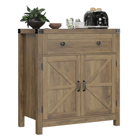 HOSTACK Coffee Bar Cabinet, Modern Farmhouse Buffet Sideboard with Drawer and Adjustable Shelf, Barn Door Storage Cabinet for Kitchen, Dining Room, - WoodArtSupply