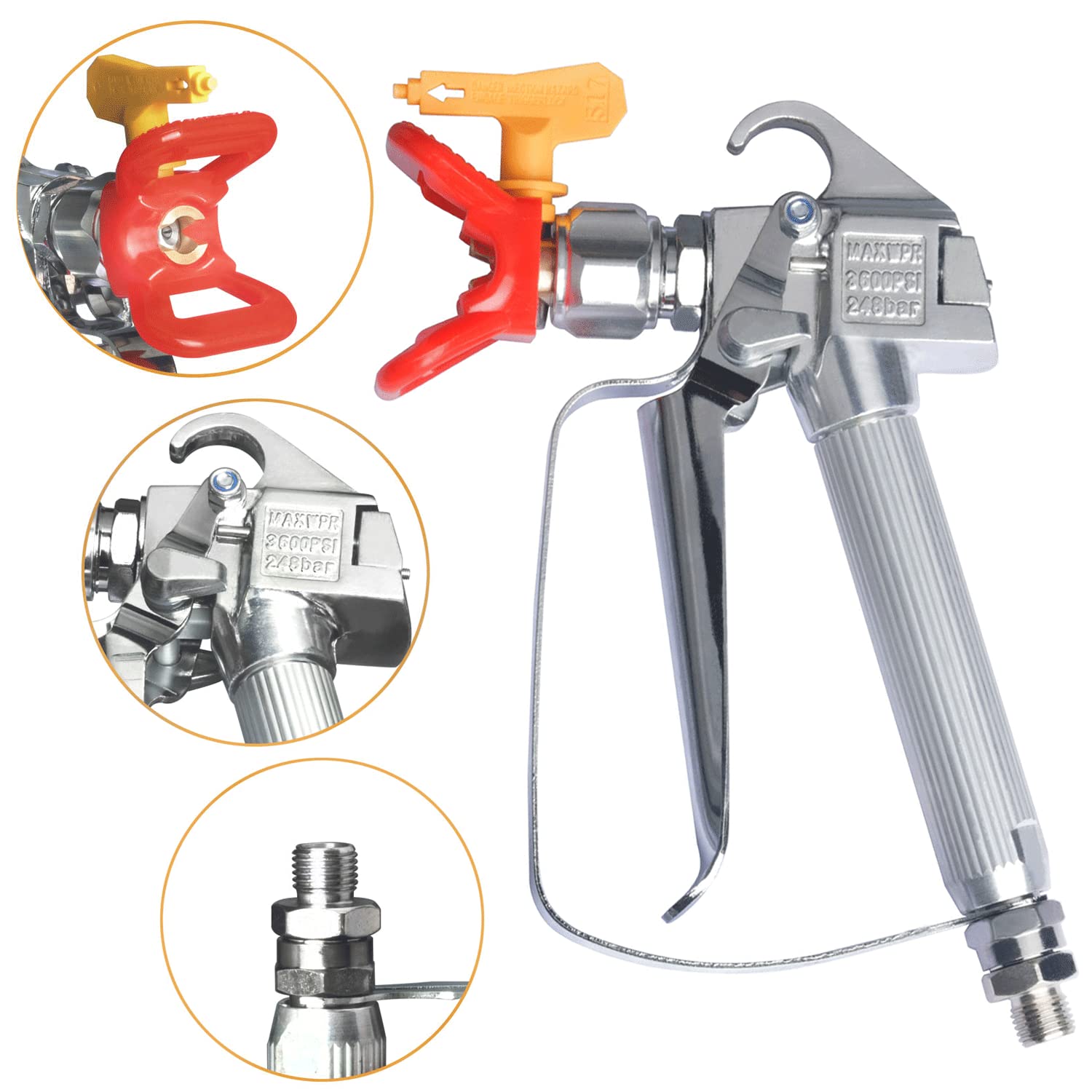 JWGJW Airless Paint Spray Gun & 517 Tip Suitable for All airless Paint Spraying Machines, Swivel Joint & High Pressure 3600 PSI (JW-122532) JWGJW