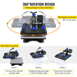 VEVOR Heat Press Machine 15 x 15 Inch 8 in 1 Heat Press 800W Sublimation Machine 360° Rotation Swing Away 8 in 1 Shirt Printing Machine Dual-Tube VEVOR