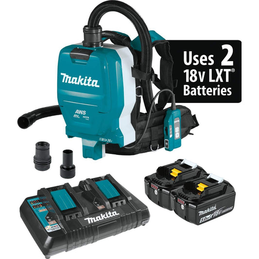 Makita XCV10PTX 18V X2 LXT® Lithium-Ion (36V) Brushless Cordless 1/2 Gallon HEPA Filter Backpack Dry Dust Extractor Kit, AWS™ Capable (5.0Ah) - WoodArtSupply