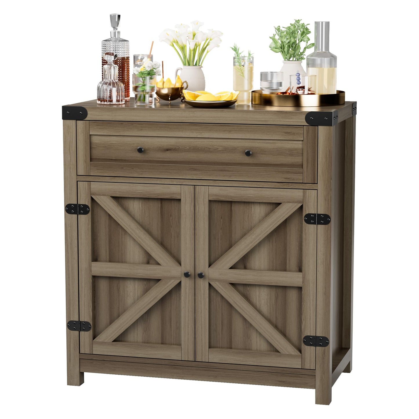 JUMMICO Coffee Bar Cabinet Farmhouse Kitchen Sideboard Buffet Cabinet with Drawer and Adjustable Shelf Barn Door Storage Cabinet for Kitchen, Dining