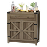 JUMMICO Coffee Bar Cabinet Farmhouse Kitchen Sideboard Buffet Cabinet with Drawer and Adjustable Shelf Barn Door Storage Cabinet for Kitchen, Dining JUMMICO