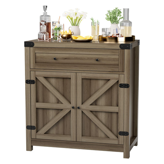 JUMMICO Coffee Bar Cabinet Farmhouse Kitchen Sideboard Buffet Cabinet with Drawer and Adjustable Shelf Barn Door Storage Cabinet for Kitchen, Dining - WoodArtSupply