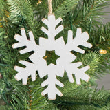 Rustic Wooden Snowflake Christmas Ornaments - 12 Old Fashion White Wood Snowflake Ornaments with Jute String Hangers for Christmas Tree Garland or Factory Direct Craft