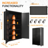 Fohufo Upgraded Wide Metal Storage Cabinet - 72 Inch Black Lockable Garage Cabinet with Wheels & 4 Adjustable Shelves | Heavy-Duty Steel Cabinet for Fohufo
