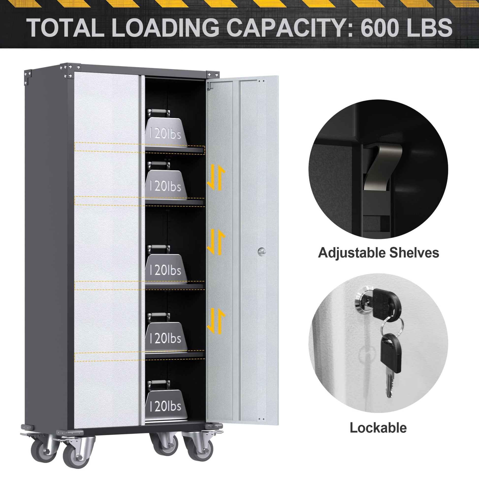 Reemoon Metal Storage Cabinet with Wheels, 71" Tall Garage Storage Cabinet with 5 Tier Shelves and Locking Doors, Rolling Tool Cabinet for Garage - WoodArtSupply