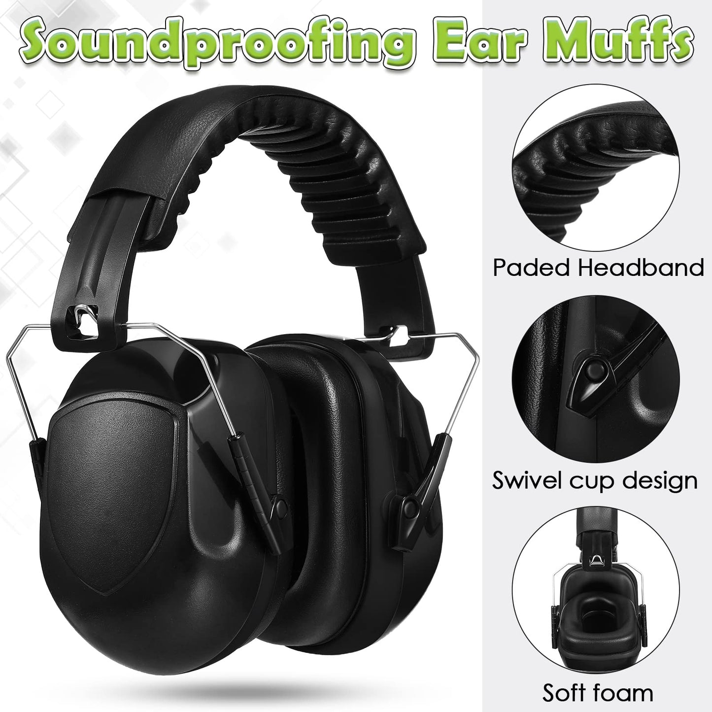 Xuhal 9 Pcs Ear Protection Earmuffs, Adjustable NRR 28dB Noise Reduction Headphone for Shooting Mowing Noise Cancelling (Black) - WoodArtSupply