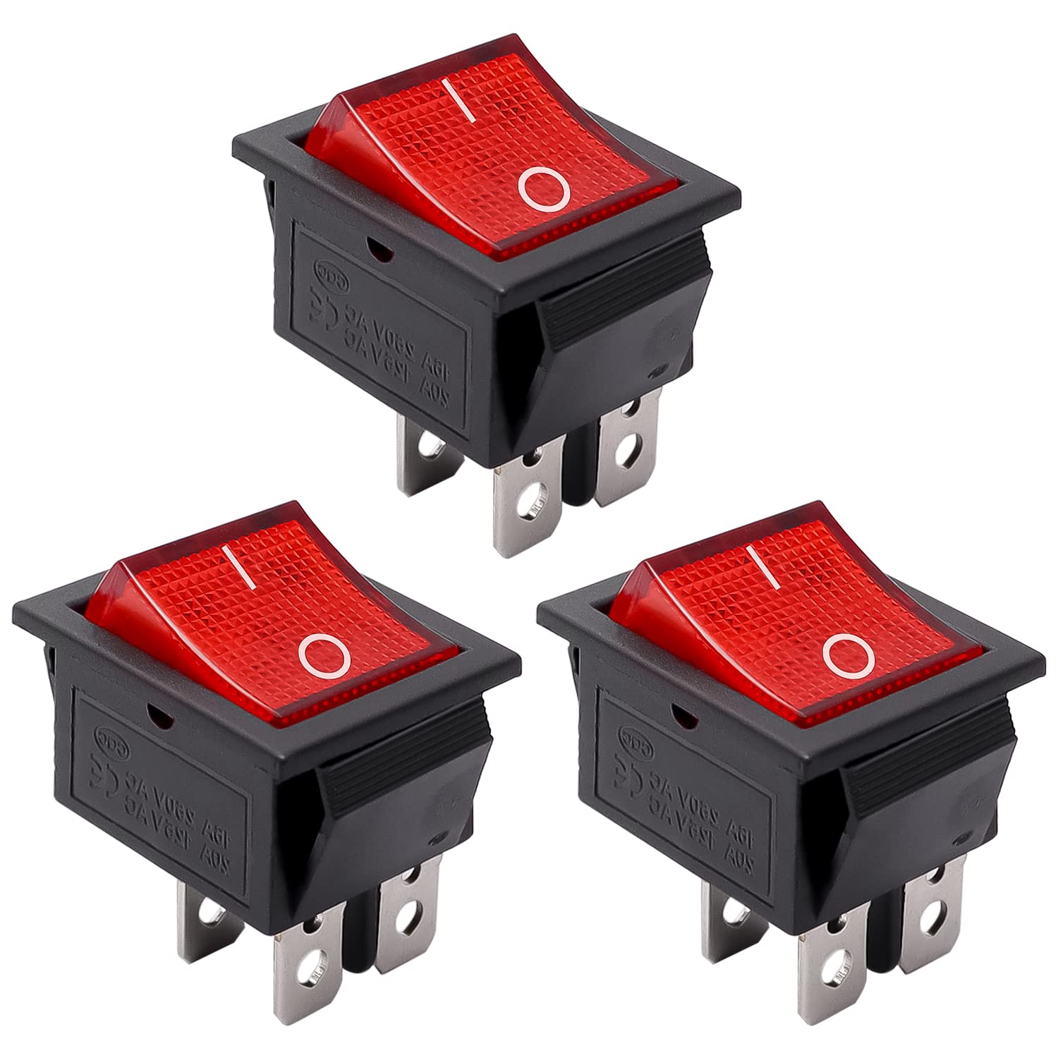 mxuteuk 3pcs AC110V/120V Rocker Switch DPST ON-Off 4 Pin Red Light Illuminated Snap-in Toggle Power Switch, AC 250V 6A 125V 10A, Use for Household mxuteuk