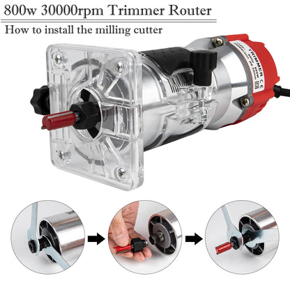 Compact Wood Router Tool 110V Electric Hand Woodworking Trimmer Palm Router kit with Gloves 15 PCS Router Bits (800W) - WoodArtSupply