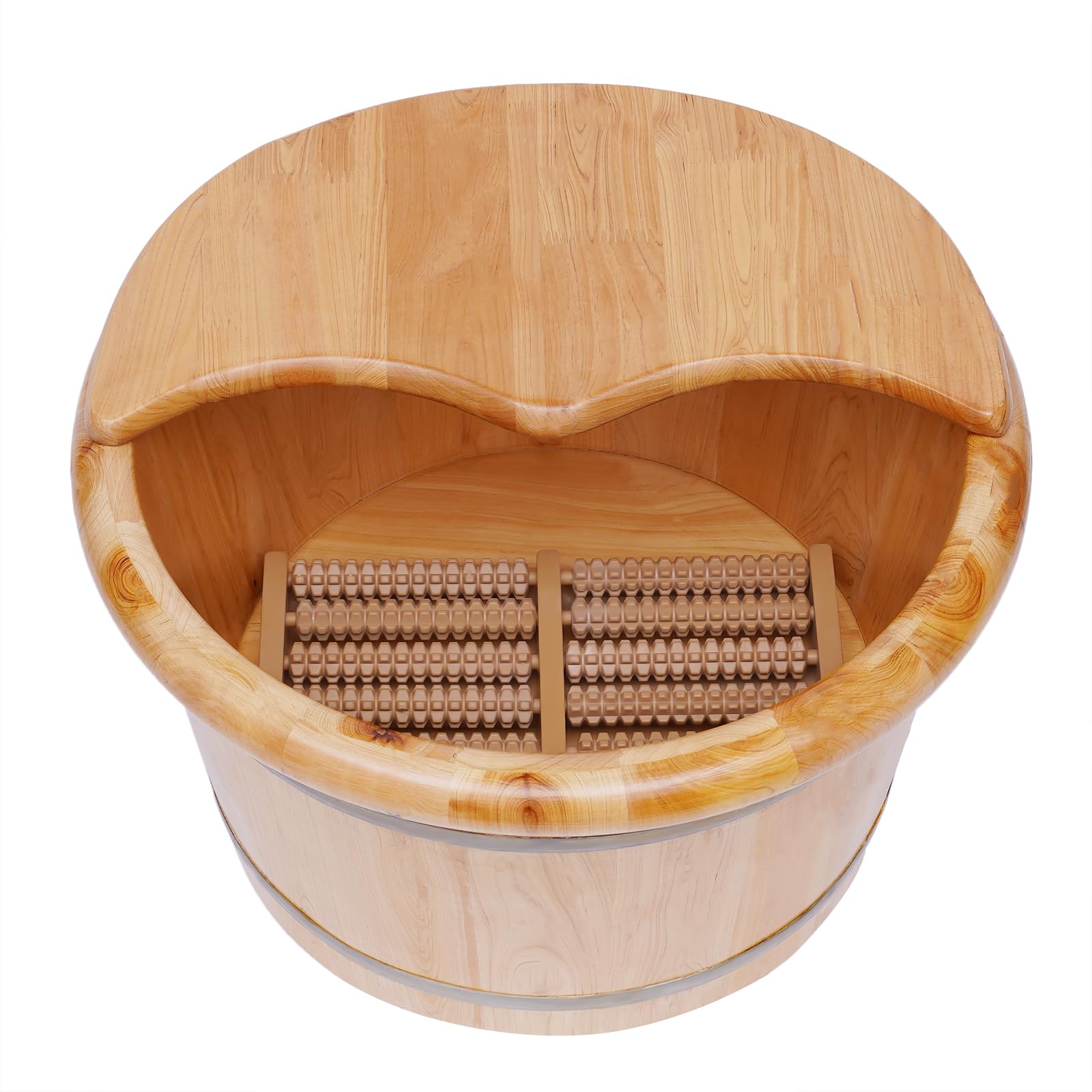 Kaichenyt Wooden Foot Basin, Solid Cedar Wood Foot Tub with Cover Plate, Wooden Bucket Foot Bath with Massage, Pedicure Barrel for Foot Bath, Soak, - WoodArtSupply