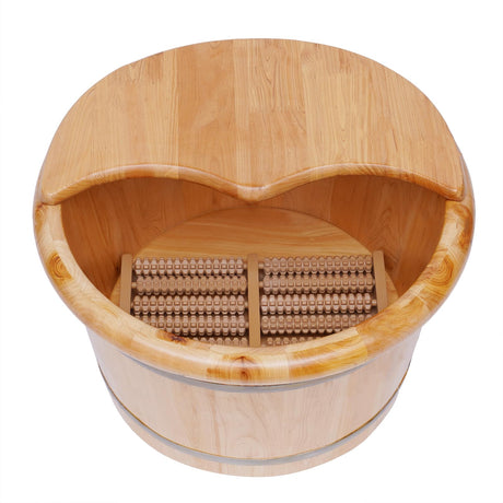 Kaichenyt Wooden Foot Basin, Solid Cedar Wood Foot Tub with Cover Plate, Wooden Bucket Foot Bath with Massage, Pedicure Barrel for Foot Bath, Soak, Kaichenyt