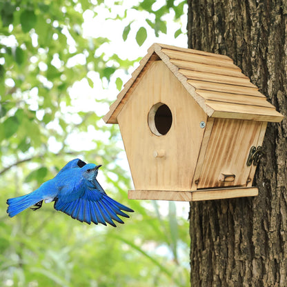 STARSWR Bird House,Outdoor Bluebird House for Outside Clearance,Wooden Birdhouse Finch Cardinals Hanging Birdhouse Nesting Box for Wild Bird Viewing