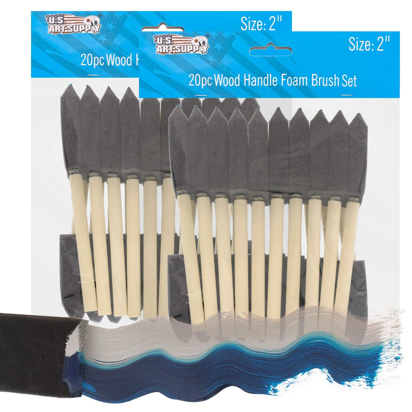 US Art Supply 2 inch Foam Sponge Wood Handle Paint Brush Set (Super Value Pack of 40) - Lightweight, Durable and Great for Acrylics, Stains, - WoodArtSupply