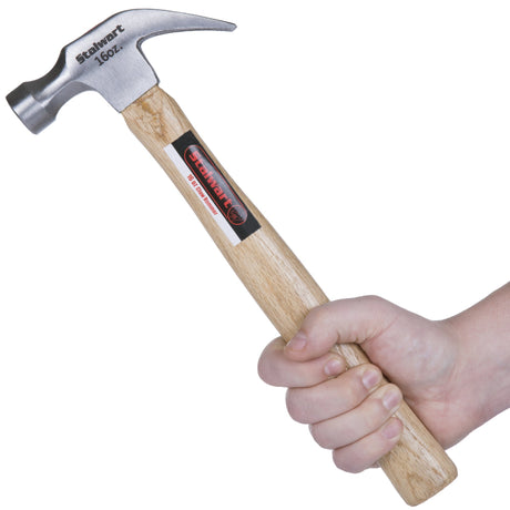 16-Ounce Claw Hammer - Basic Hand Tool for DIY and Woodworking with Natural Wood Anti-Vibration Handle and Drop-Forged Steel Head by Stalwart Stalwart