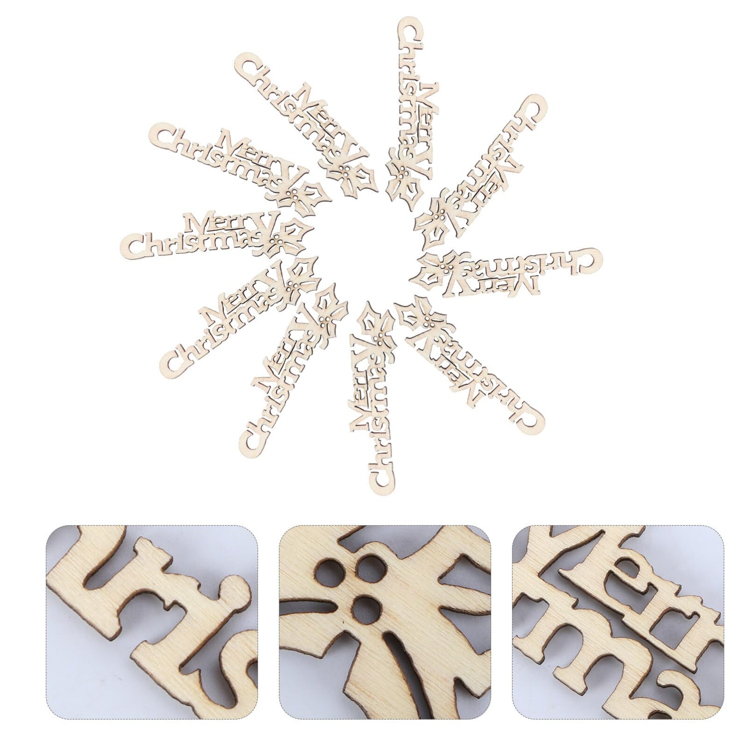 BESTOYARD 20pcs Merry Christmas Wooden Cutout Unfinished Wood Letter Piece Slice Embellishment for DIY Scrapbooking Xmas Sewing Crafts BESTOYARD
