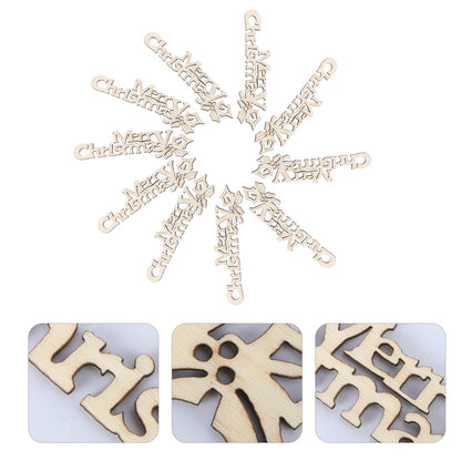 BESTOYARD 20pcs Merry Christmas Wooden Cutout Unfinished Wood Letter Piece Slice Embellishment for DIY Scrapbooking Xmas Sewing Crafts