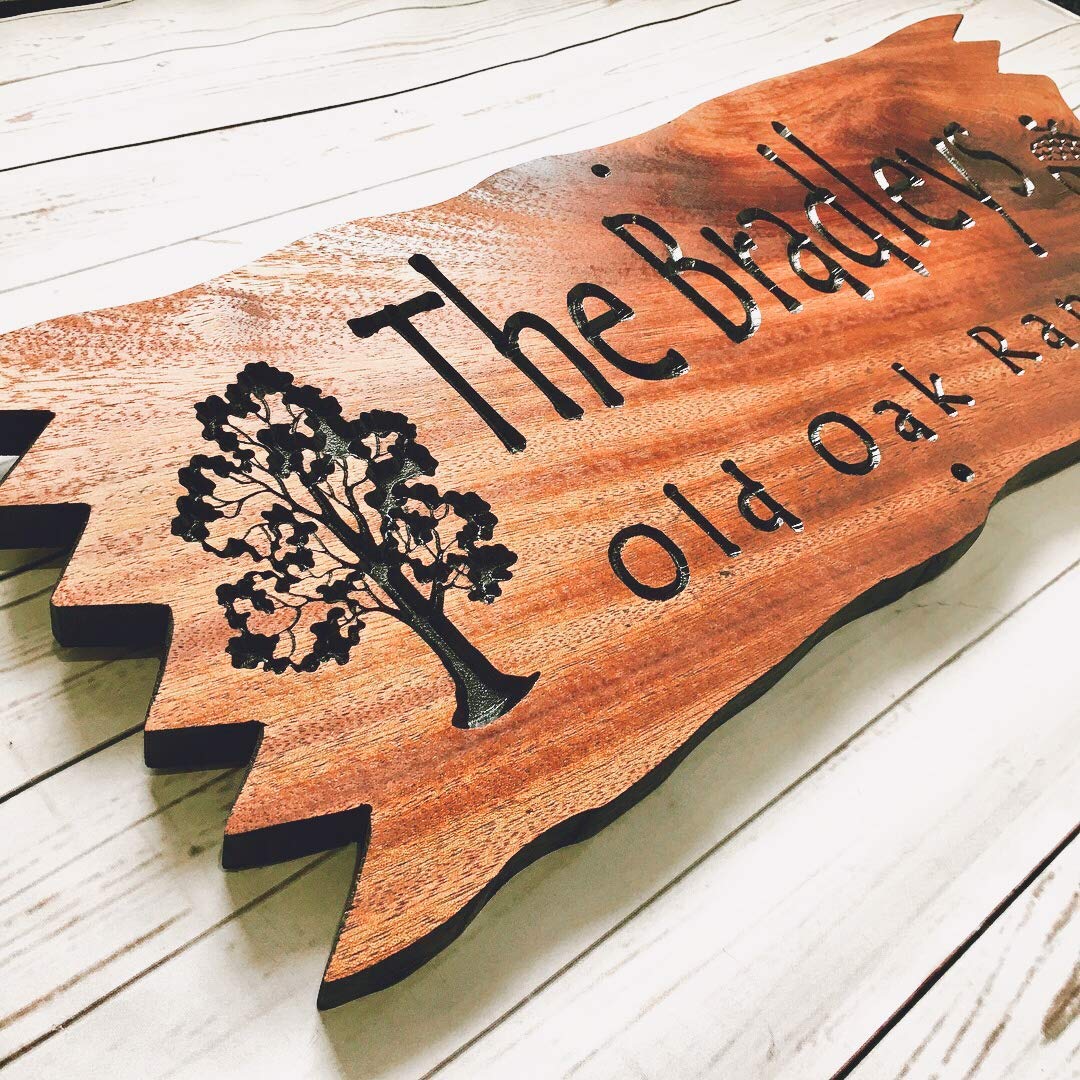 Custom Cabin sign Personalized Outdoor Wooden Carved Last Name Camping Sign Oak Trees - WoodArtSupply